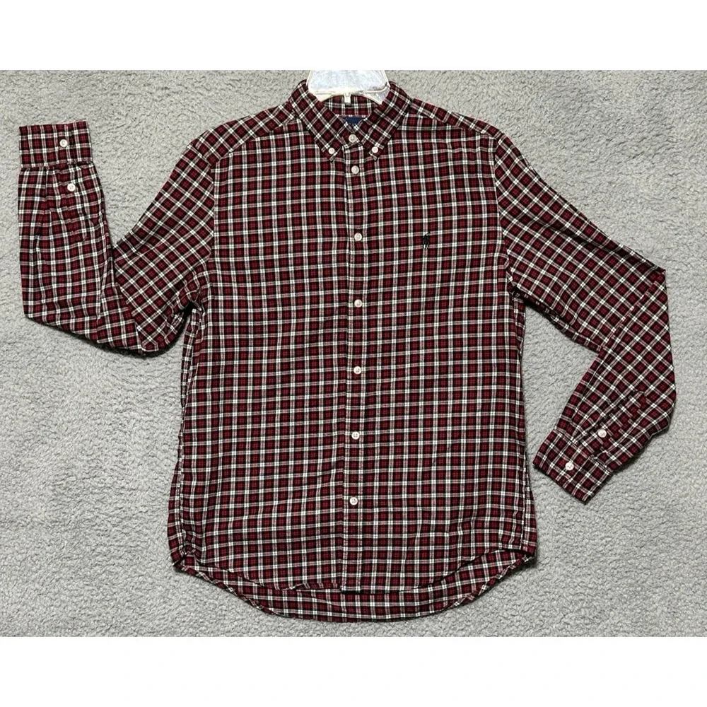 Ralph Lauren Boys Red /Black Plaid Long Sleeve Button Down Shirt Size XL (18-20)